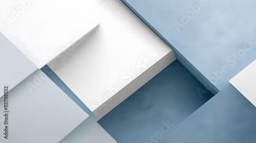 Modern White Frame on Textured Blue and White Abstract Geometric Background