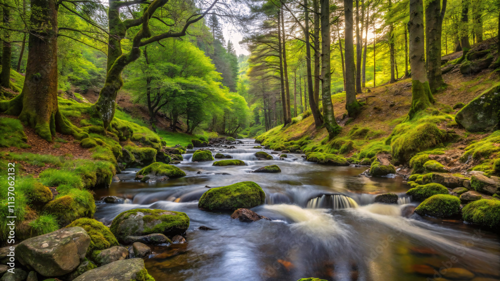 Obraz premium Glen with a Stream in the Forest
