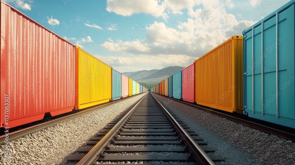 intermodal container flat design front view supply chain theme 3D render Split-complementary color scheme intermodal container flat design front view supply chain theme 3D render Split-complementary color scheme