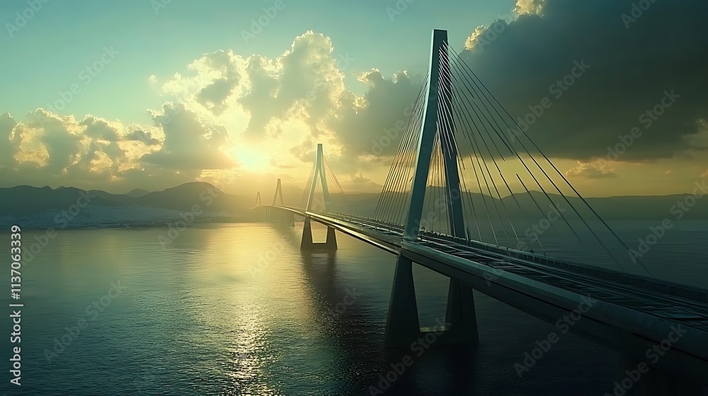 Fototapeta premium Sunset over the Majestic Cable-Stayed Bridge