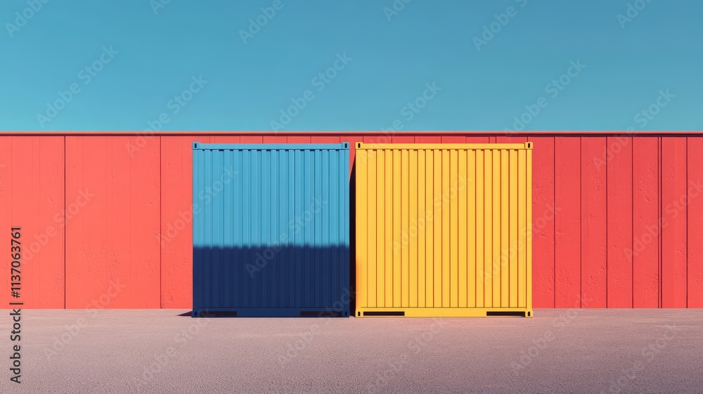 intermodal container flat design front view supply chain theme 3D render Split-complementary color scheme intermodal container flat design front view supply chain theme 3D render Split-complementary color scheme