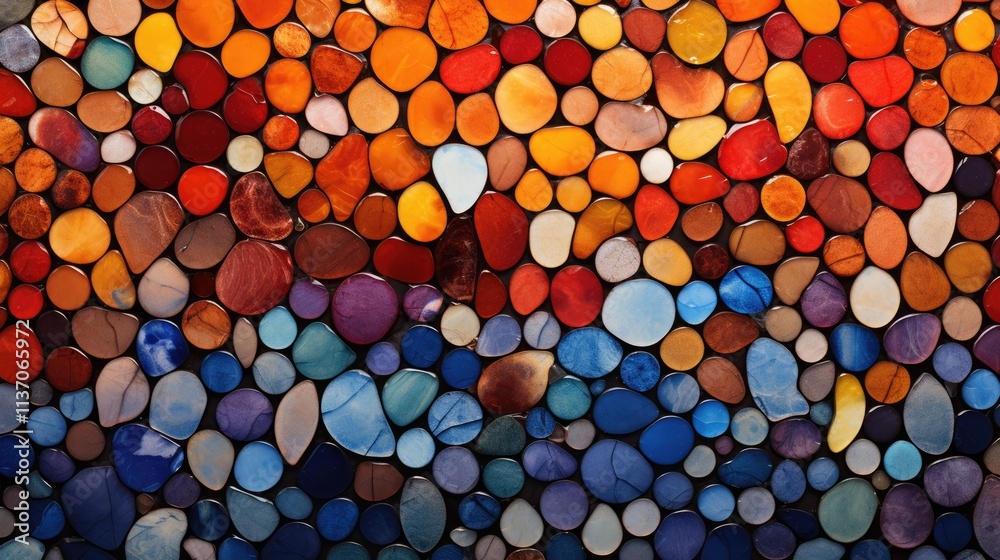 Abstract Mosaic of Stained Glass Pebbles