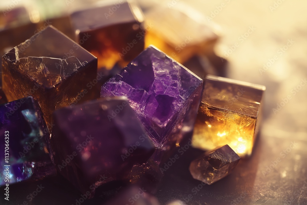 Vibrant crystalline perovskite structures with iridescent hues in close-up view Vibrant crystalline perovskite structures with iridescent hues in close-up view