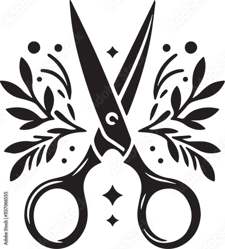 Kitchen Scissors Silhouette line art vector illustration on white background