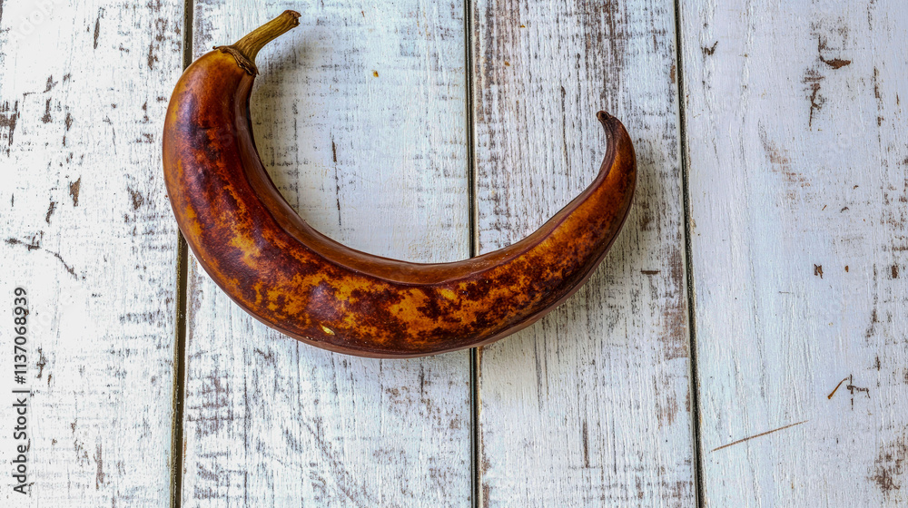 Overripe banana on rustic white wood. Overripe banana on rustic white wood.