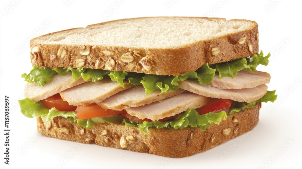 Fresh Turkey Sandwich with Lettuce and Tomato on Whole Grain Bread Fresh Turkey Sandwich with Lettuce and Tomato on Whole Grain Bread