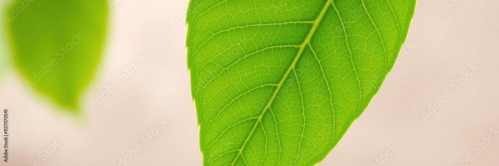 Vibrant green leaf with delicate veins against a soft natural backdrop, vibrant, environmental, detail Vibrant green leaf with delicate veins against a soft natural backdrop, vibrant, environmental, detail