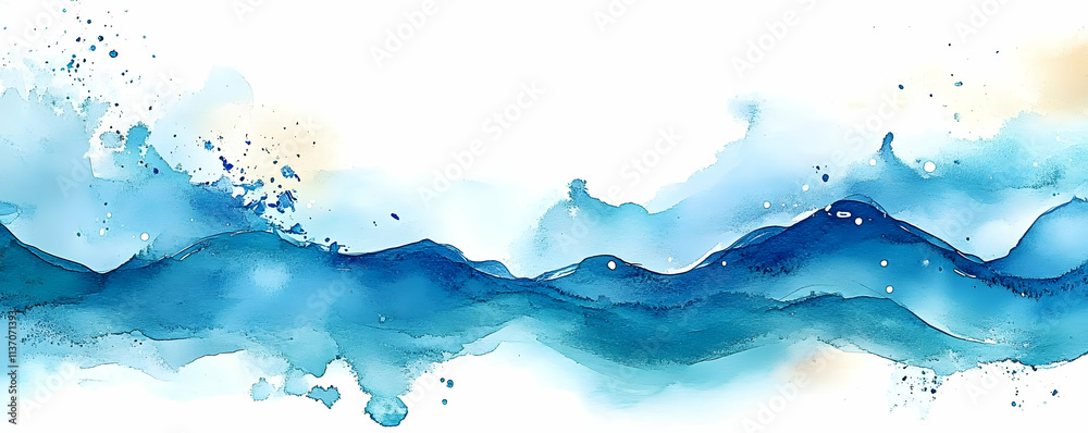 Abstract Watercolor Landscape. Blue Hues & Waves Abstract Watercolor Landscape. Blue Hues & Waves