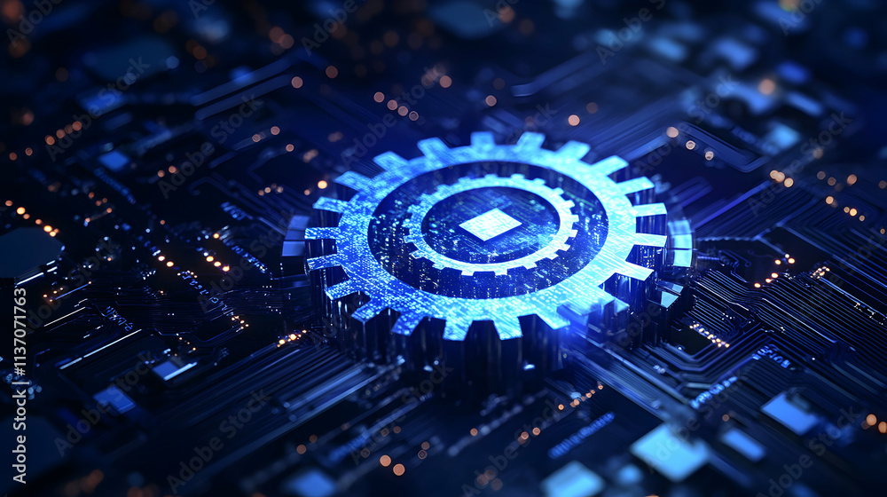 Digital Gear. Processing Data on Circuit Board Digital Gear. Processing Data on Circuit Board