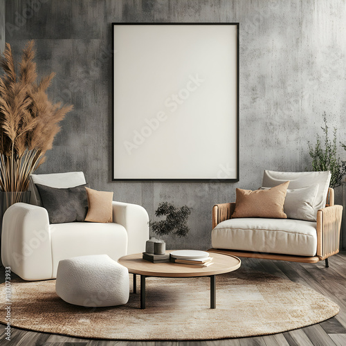 Modern Living Room Mockup with Blank Canvas