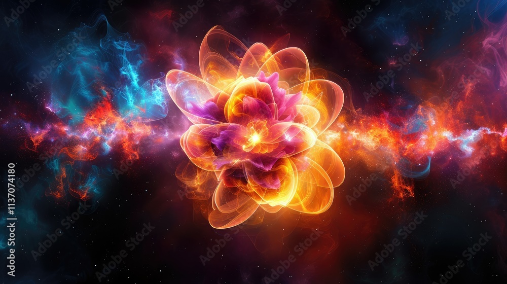 Obraz premium A vibrant cosmic explosion resembling a flower, symbolizing energy and creation.