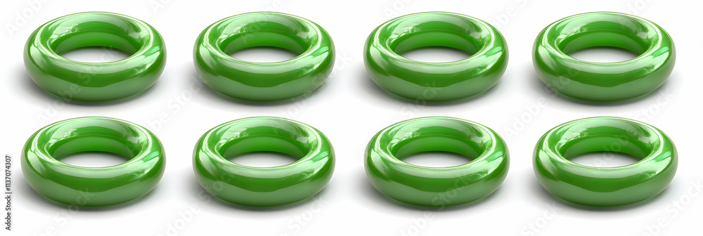 Eight Shiny Green Toroids Arranged in Rows Eight Shiny Green Toroids Arranged in Rows