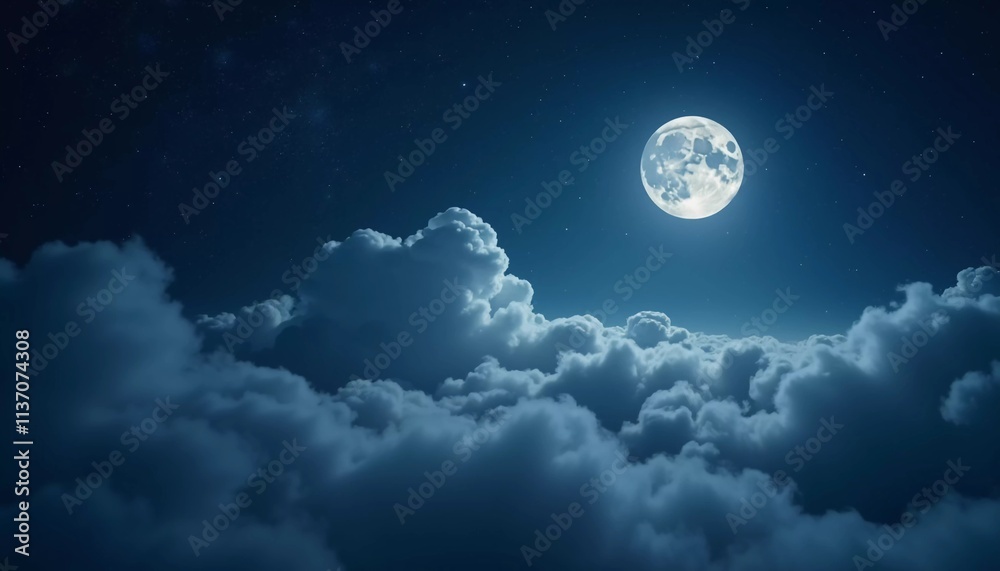 A luminous moon hangs in a dark sky, surrounded by soft clouds that create a dreamy ambiance. The scene invites quiet moments of reflection and wonder under the stars. Generative AI A luminous moon hangs in a dark sky, surrounded by soft clouds that create a dreamy ambiance. The scene invites quiet moments of reflection and wonder under the stars. Generative AI