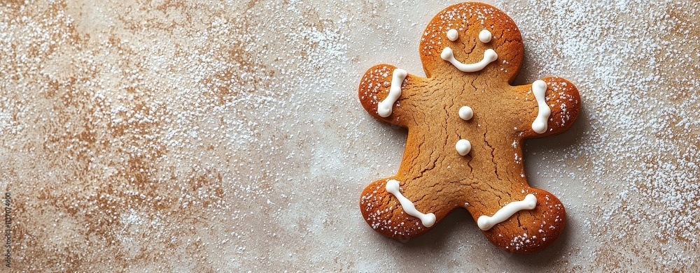 Delightful Single Gingerbread Cookie on a Clean Surface Festive Dessert Cozy Kitchen Top View Sweet Holiday Treat Delightful Single Gingerbread Cookie on a Clean Surface Festive Dessert Cozy Kitchen Top View Sweet Holiday Treat