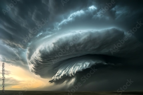 Majestic Supercell Thunderstorm: A breathtaking spectacle of nature's power, showcasing the immense scale and awe-inspiring beauty of a rare meteorological event. photo