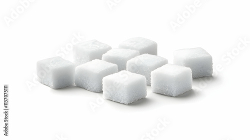 White Sugar Cubes Arranged on White Background