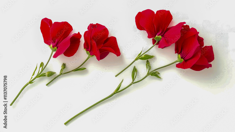 Three red flowers on white background. Three red flowers on white background.