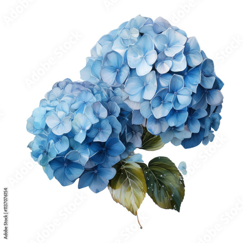 Flying Blue Hydrangeas Isolated on Transparent Background Cutout