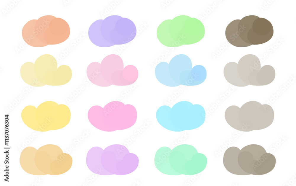 Obraz premium Speech bubble frame set Colorful, fluffy and cute clouds Watercolor vector illustration material