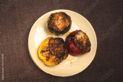 Baked Peppers. Healthy vegetarian plate