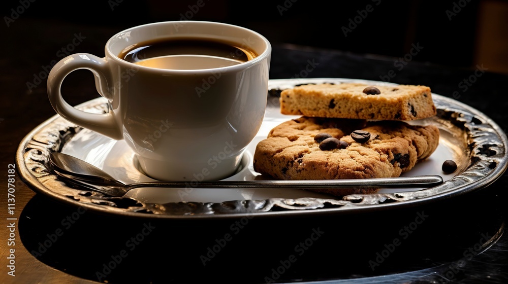 A photo of a coffee cup placed on a tray A photo of a coffee cup placed on a tray