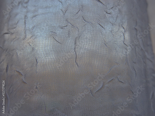 close view of veil curtain with blurry garden behind
