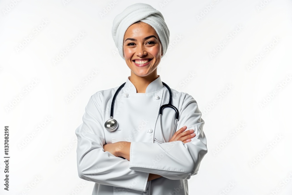 Confident Female Doctor in White Coat and Stethoscope Smiling for Professional Medical or Healthcare Promotion Confident Female Doctor in White Coat and Stethoscope Smiling for Professional Medical or Healthcare Promotion