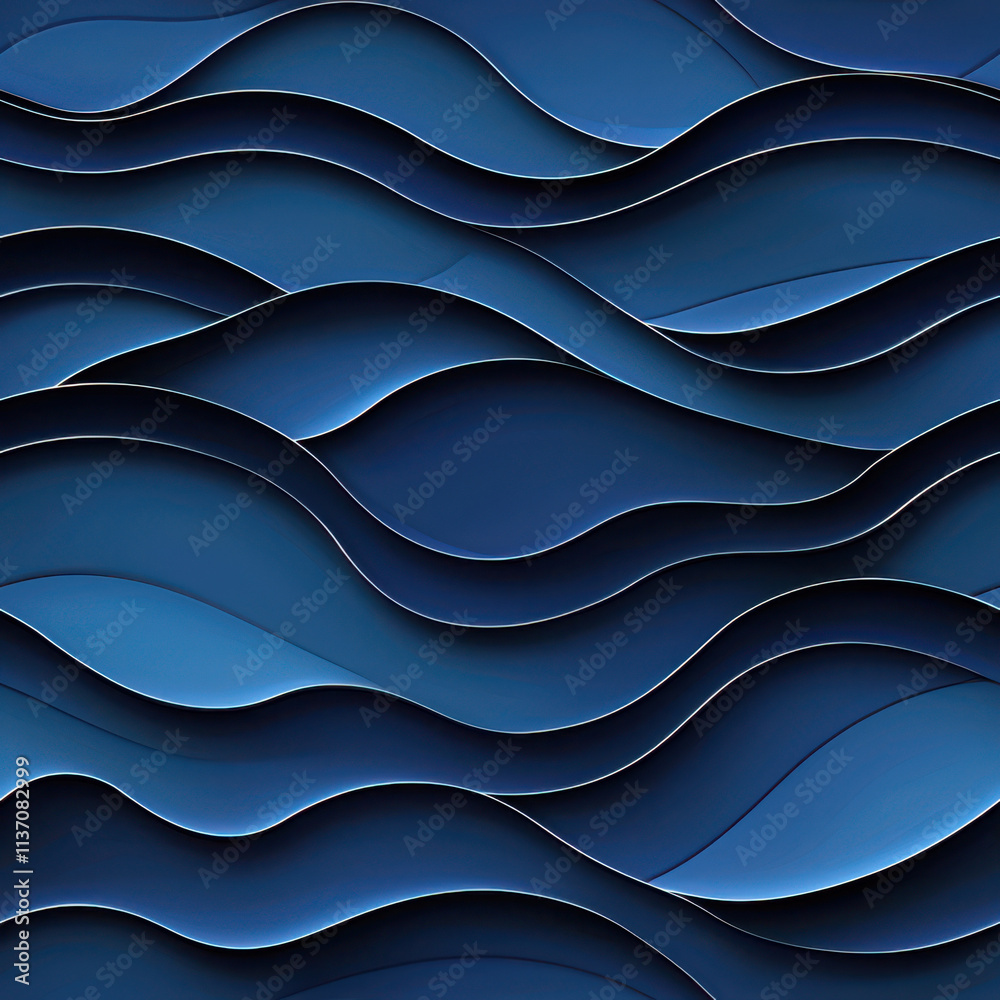 Fototapeta premium Elegant blue waves create seamless pattern, showcasing depth and texture in varying shades of blue. This design evokes sense of calm and fluidity