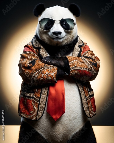 big panda boss wearing a unique suit, animal generative ai photo