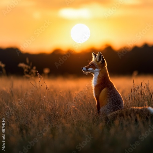 Majestic Fox Silhouetted Against Sunset Glow