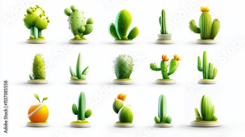 A variety of sleek cactus logo designs, showcasing bold and intricate styles, isolated on a bright white background photo