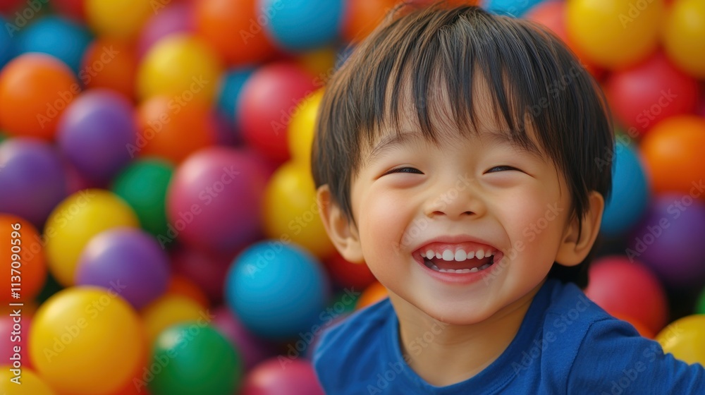 Joyful Toddler in a Ball Pit: A Burst of Colorful Happiness Joyful Toddler in a Ball Pit: A Burst of Colorful Happiness
