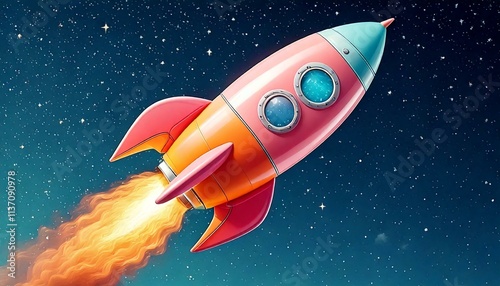 pastel-colored rocket ship shaped like a carrot, flying  photo