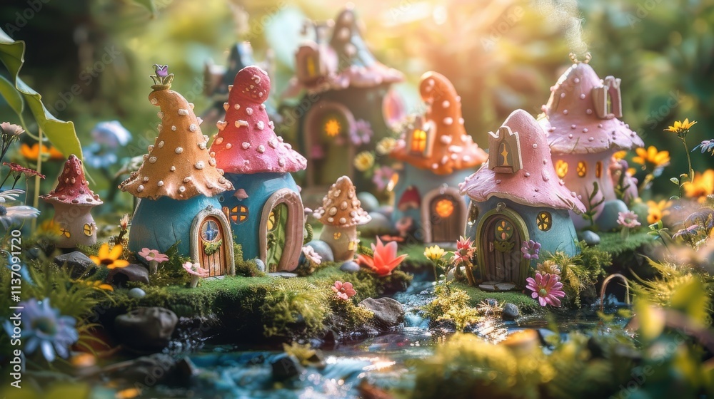 Obraz premium A group of colorful houses with a river in the background. Generative AI