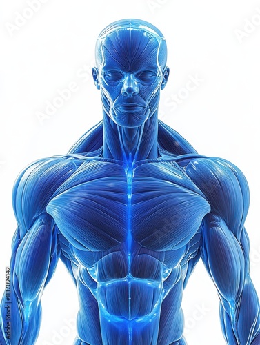 A blue human figure with blue muscles and blue skin. Generative AI
