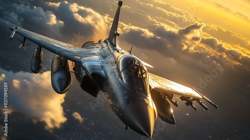 Rafale Fighter Jet Soaring Through Sunset Clouds
