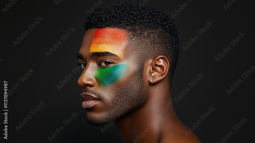Portrait of a Man with Rainbow Face Paint Portrait of a Man with Rainbow Face Paint