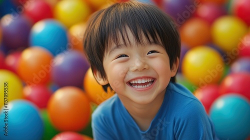Joyful Child in a Ball Pit: A Portrait of Childhood Delight