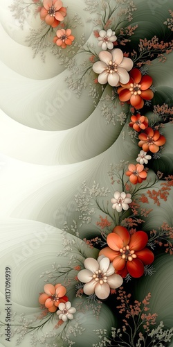 Illustration featuring a graceful fresh floral design in white and pink on a gray background