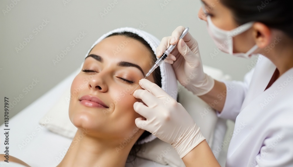 Beautician performing skincare treatment with injection on a client lying relaxed, reflecting professional beauty and rejuvenation.
Beautician performing skincare treatment with injection on a client lying relaxed, reflecting professional beauty and rejuvenation.