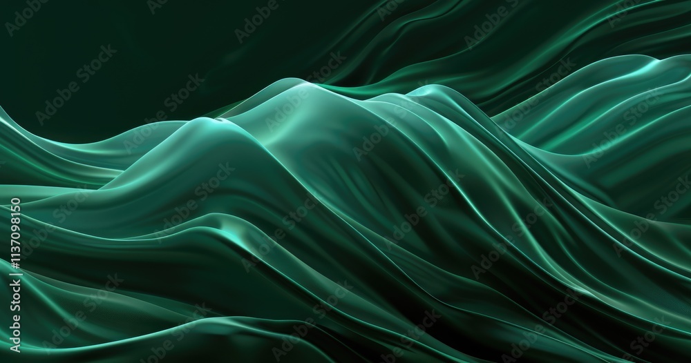 Obraz premium Abstract flowing waves in shades of green, creating a serene and modern visual effect.