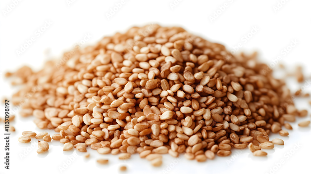 Close-up of a Heaping Pile of Sesame Seeds on a White Background