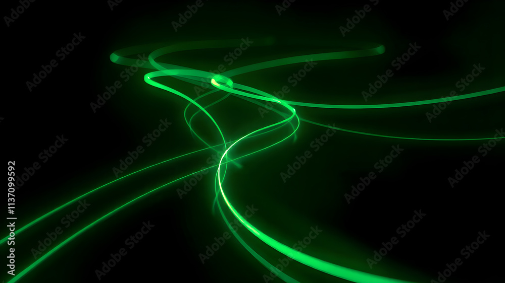 Obraz premium Dark abstract background with green neon glowing lines