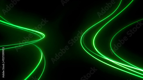 Dark abstract background with green neon glowing lines