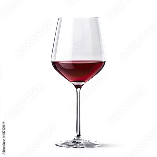 Elegant Red Wine Glass with Rich Crimson Liquid Against a Clean White Background, Perfect for Wine Enthusiasts and Culinary Photography