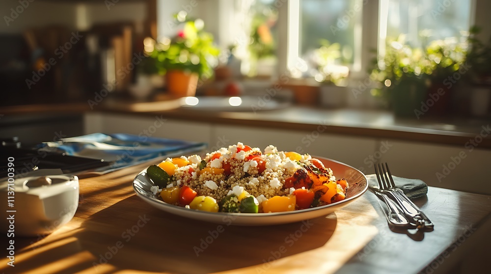 Sunlit Quinoa Salad with Roasted Vegetables and Feta Sunlit Quinoa Salad with Roasted Vegetables and Feta