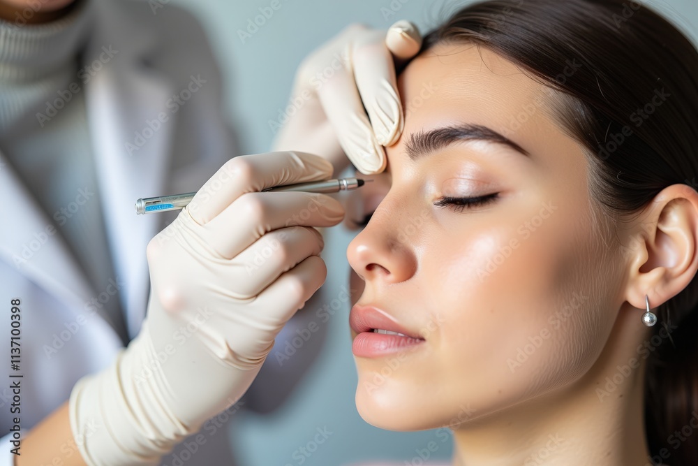 Professional Cosmetic Procedure Close-Up: Expert Injecting Filler into Woman's Face for Enhanced Beauty and Confidence Professional Cosmetic Procedure Close-Up: Expert Injecting Filler into Woman's Face for Enhanced Beauty and Confidence