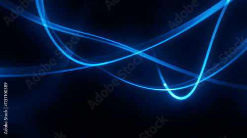 Dark abstract background with blue neon glowing lines photo