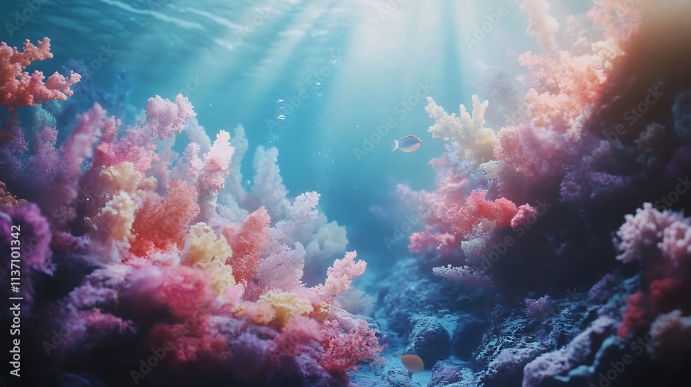 Fototapeta premium Vibrant Coral Reef Underwater Scene With Fish
