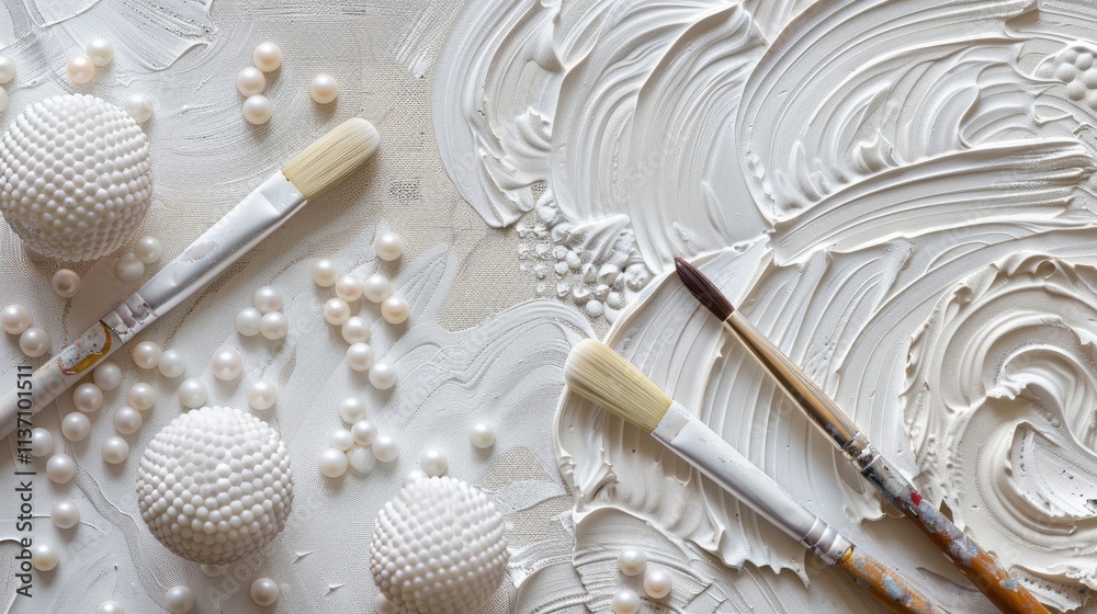 White Paint and Pearls on Canvas White Paint and Pearls on Canvas